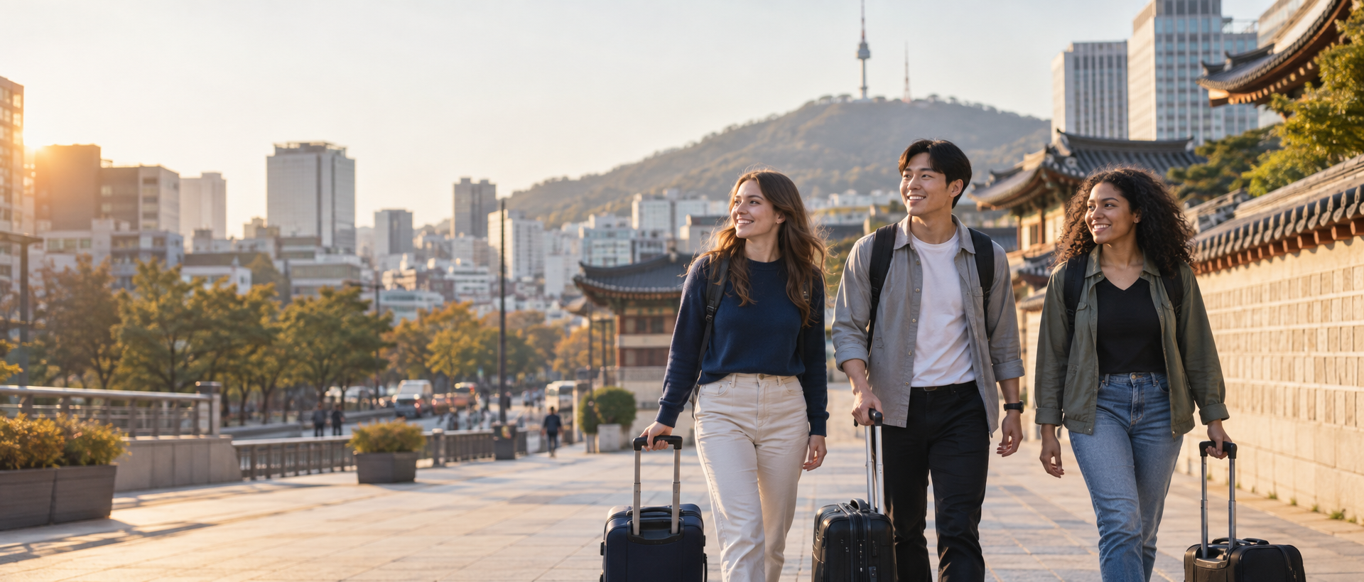 Prospective teachers arriving in Seoul, South Korea
